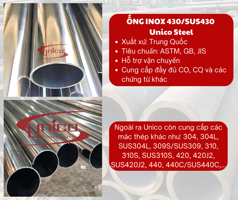 Ống inox 430/SUS430 - Unico Steel